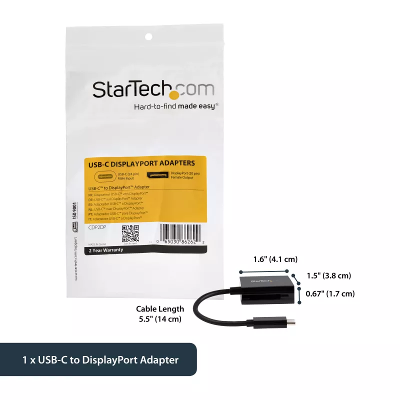 StarTech.com adattatore USB-C a DisplayPort - 4K 60Hz/8K 30Hz - adattatore dongle USB Type-C a DP 1.4 HBR2 - convertitore video monitor USB-C compatto (DP Alt Mode) - compatibile Thunderbolt 3