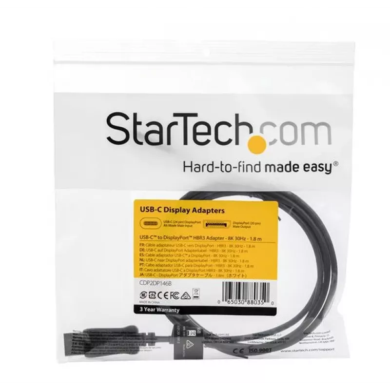 StarTech.com cavo USB-C a DisplayPort 1.4 6ft/1,8m – convertitore adattatore video 4K/5K/8K USB Type-C a DP 1.4 Alt Mode – HBR3/HDR/DSC – cavo monitor DP 8K-60Hz per USB-C/Thunderbolt 3