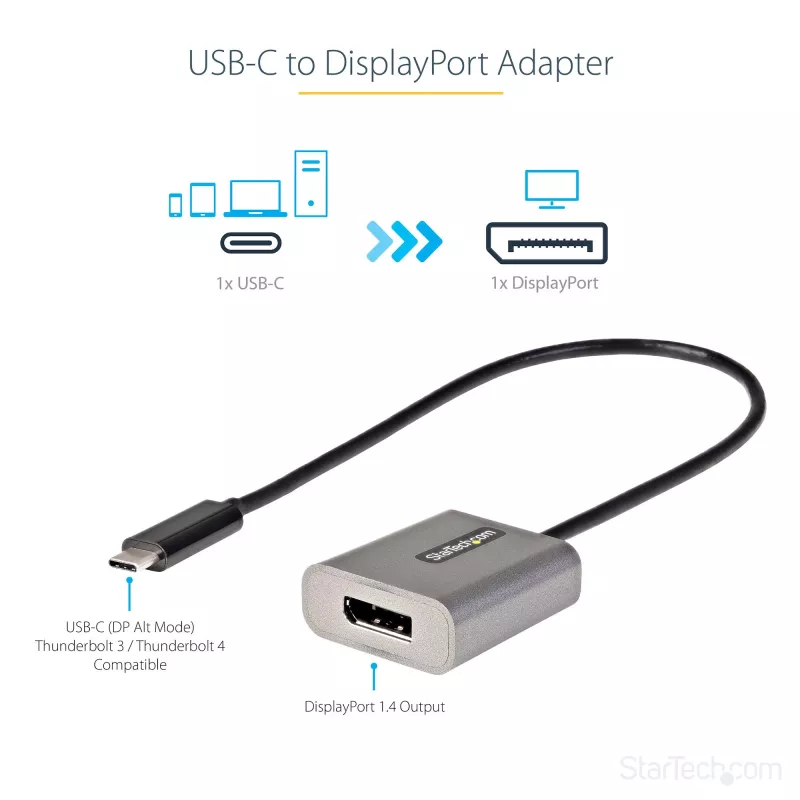 StarTech.com adattatore USB-C a DisplayPort – dongle adattatore USB-C a DisplayPort 1.4 8K/4K 60Hz – convertitore video monitor USB Type-C a DP – compatibile con Thunderbolt 3 – con cavo integrato da 30 cm