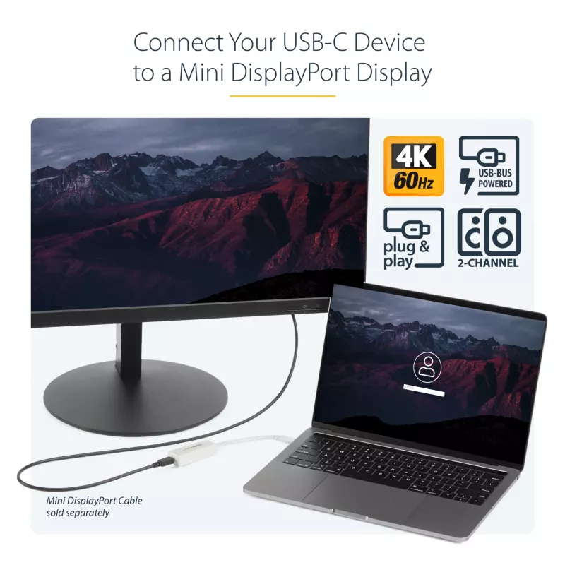 StarTech.com adattatore USB-C a Mini DisplayPort – 4K 60 Hz – bianco – adattatore USB 3.1 Type-C a Mini DP – versione aggiornata è CDP2MDPEC