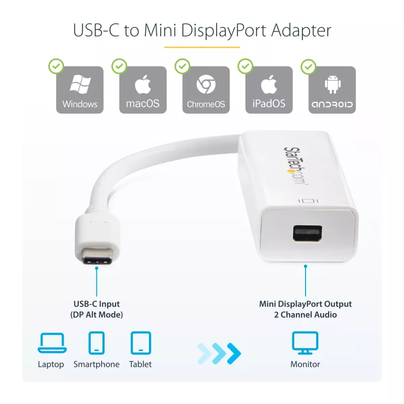 StarTech.com adattatore USB-C a Mini DisplayPort – 4K 60 Hz – bianco – adattatore USB 3.1 Type-C a Mini DP – versione aggiornata è CDP2MDPEC