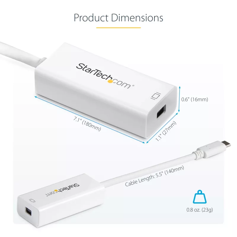 StarTech.com adattatore USB-C a Mini DisplayPort – 4K 60 Hz – bianco – adattatore USB 3.1 Type-C a Mini DP – versione aggiornata è CDP2MDPEC