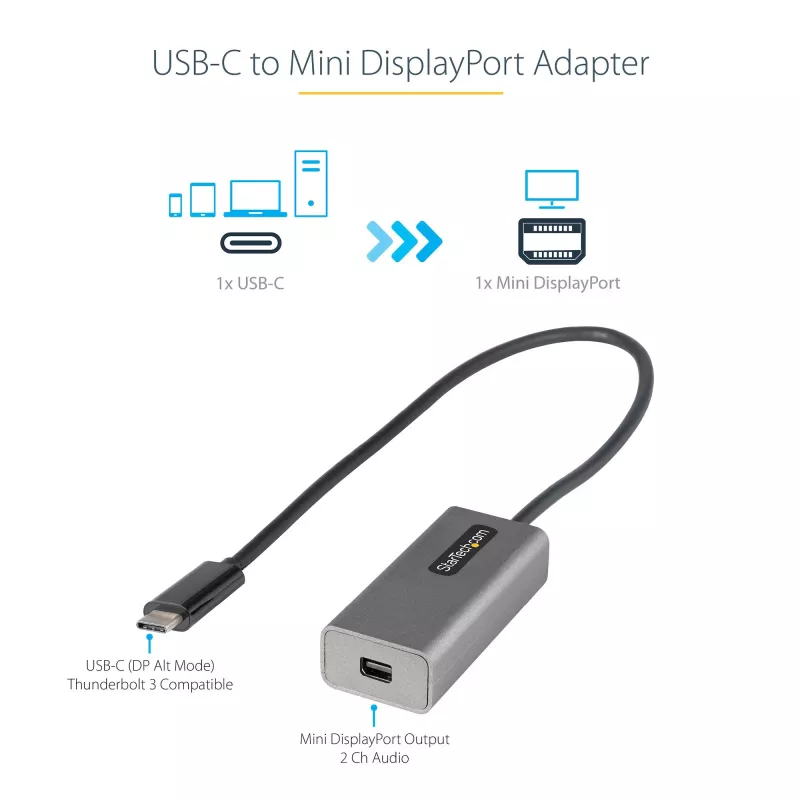 StarTech.com adattatore USB-C a Mini DisplayPort – dongle adattatore USB-C a mDP 4K 60Hz – monitor USB Type-C a Mini DP – convertitore video – compatibile con Thunderbolt 3 – cavo integrato da 30 cm – versione aggiornata del CDP2MDP
