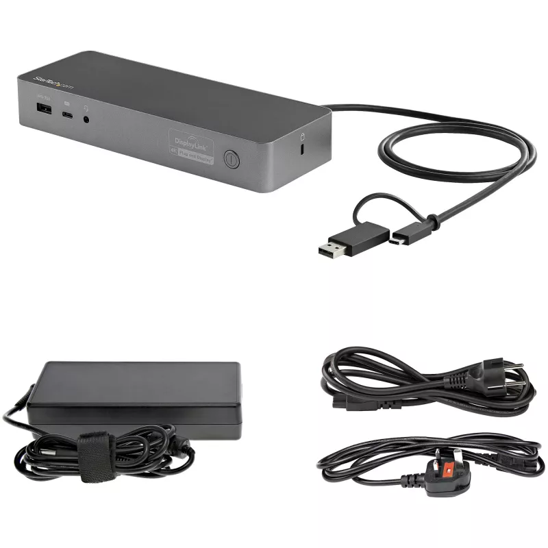 StarTech.com Docking station universale per laptop, dock ibrido USB-C e USB-A, doppio 4K DP e HDMI, 100W PD, Mac / Windows / Chrome OS, hub 4x USB 5Gbps, GbE