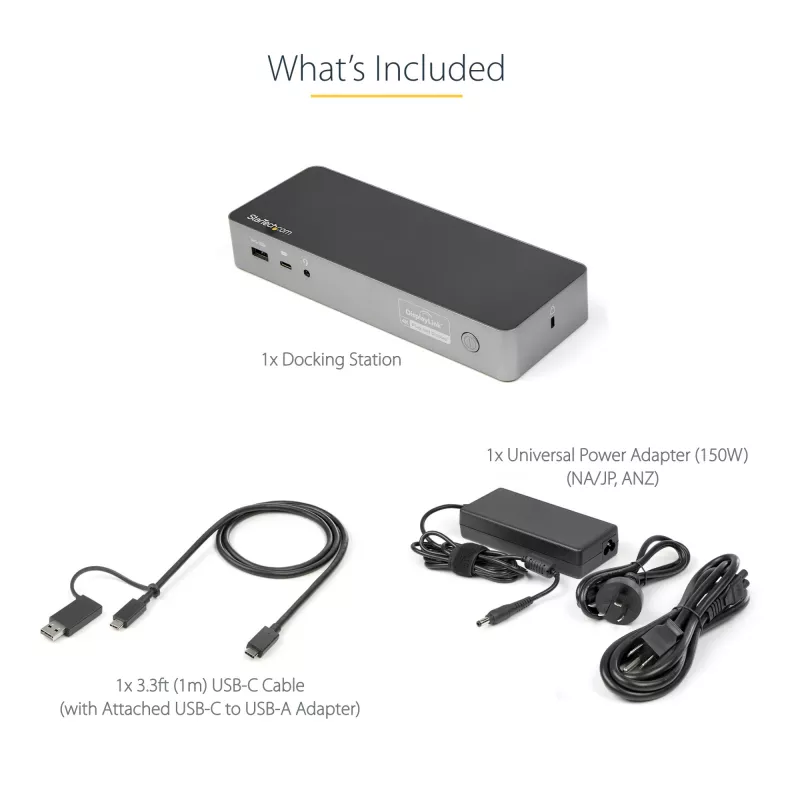 StarTech.com Docking station universale per laptop, dock ibrido USB-C e USB-A, doppio 4K DP e HDMI, 100W PD, Mac / Windows / Chrome OS, hub 4x USB 5Gbps, GbE