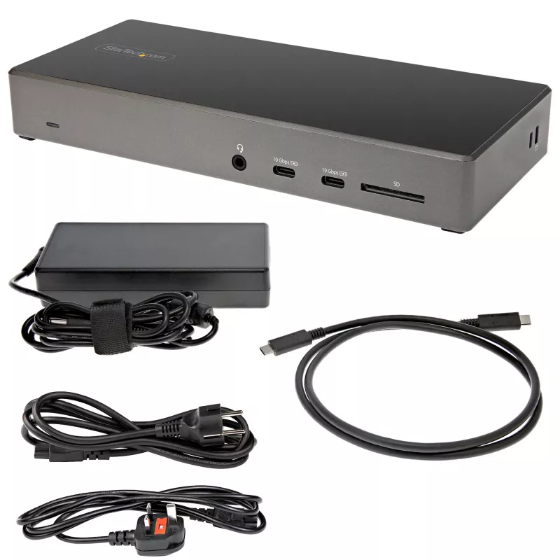 StarTech.com Dock USB C - Docking station USB Type-C per monitor triplo 4K - 100W Power Delivery - DP 1.4 Alt Mode e DSC, 2x DisplayPort 1.4/HDMI 2.0 - 6xUSB (2x 10Gbps) - Windows/Chrome