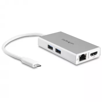 StarTech.com Adattatore multiporta USB-C – Docking station da viaggio USB-C con HDMI 4K – 60 W Power Delivery Pass-Through, GbE, hub USB-A 3.0 a 2 porte – Mini dock USB Type-C portatile per laptop – bianco