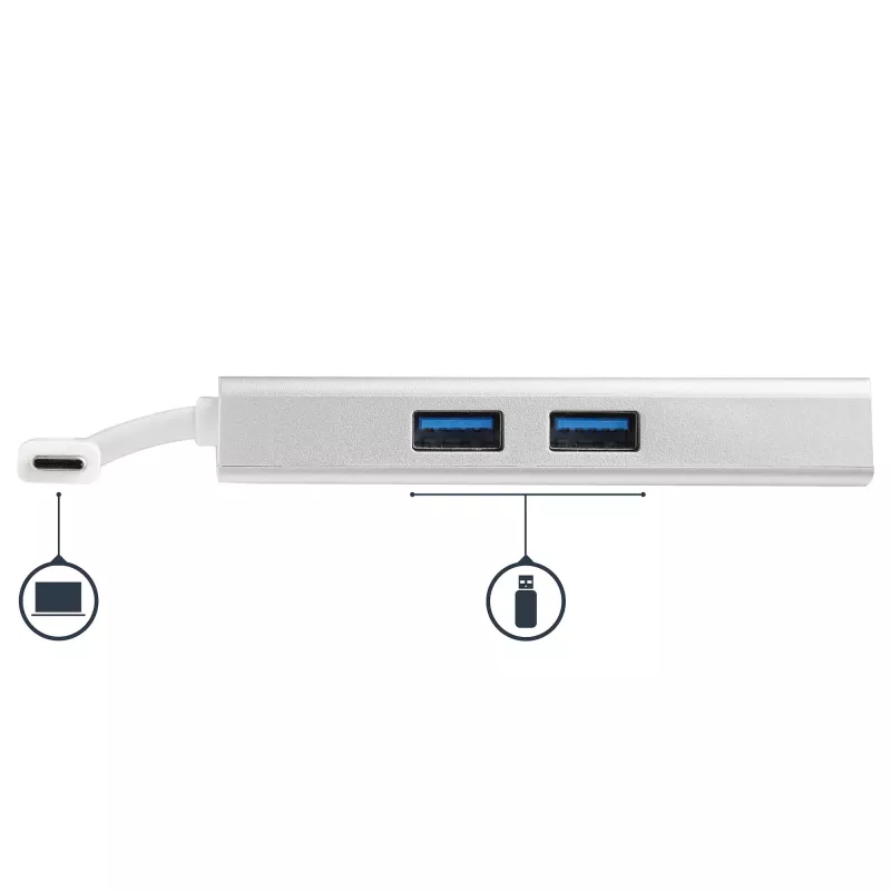 StarTech.com Adattatore multiporta USB-C – Docking station da viaggio USB-C con HDMI 4K – 60 W Power Delivery Pass-Through, GbE, hub USB-A 3.0 a 2 porte – Mini dock USB Type-C portatile per laptop – bianco