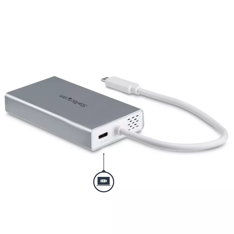 StarTech.com Adattatore multiporta USB-C – Docking station da viaggio USB-C con HDMI 4K – 60 W Power Delivery Pass-Through, GbE, hub USB-A 3.0 a 2 porte – Mini dock USB Type-C portatile per laptop – bianco