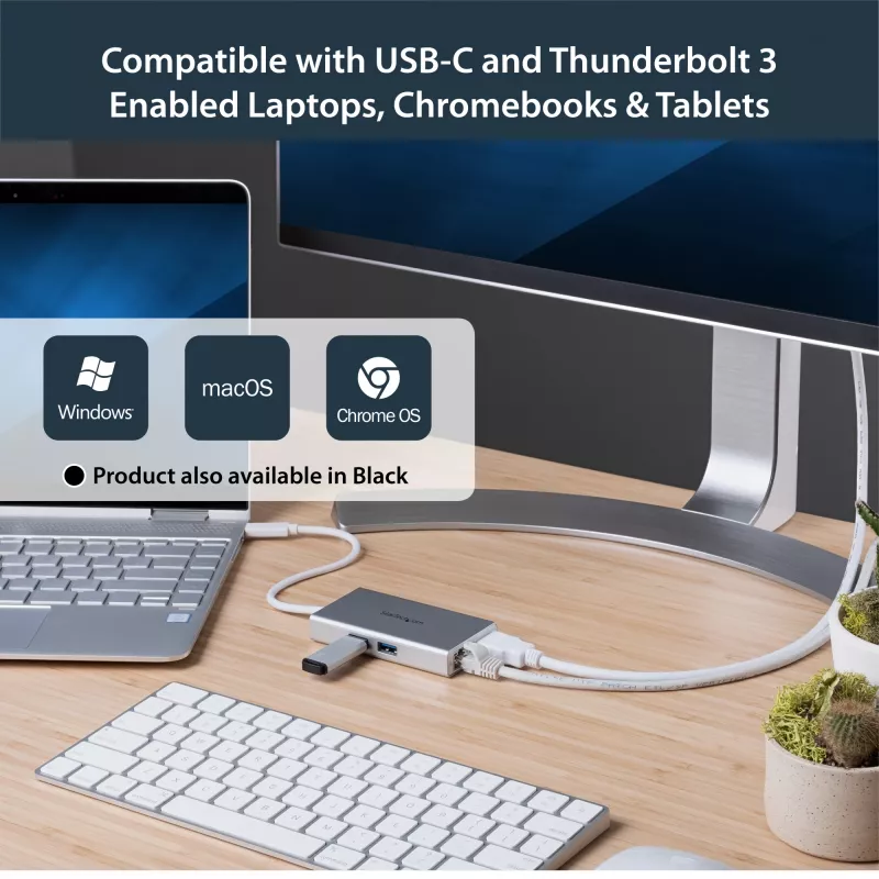 StarTech.com Adattatore multiporta USB-C – Docking station da viaggio USB-C con HDMI 4K – 60 W Power Delivery Pass-Through, GbE, hub USB-A 3.0 a 2 porte – Mini dock USB Type-C portatile per laptop – bianco