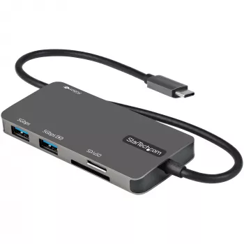 StarTech.com Adattatore multiporta USB-C – USB-C a HDMI 4K, 100 W Power Delivery pass-through, slot SD/MicroSD, hub USB 3.0 a 3 porte – Mini dock USB Type-C – cavo integrato da 30 cm