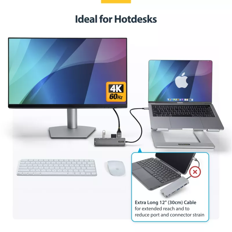 StarTech.com Hub adattatore multiporta USB-C, USB-C a HDMI 4K 60Hz, Gigabit Ethernet e ricarica laptop 100W per Macbook Pro / Air e Windows