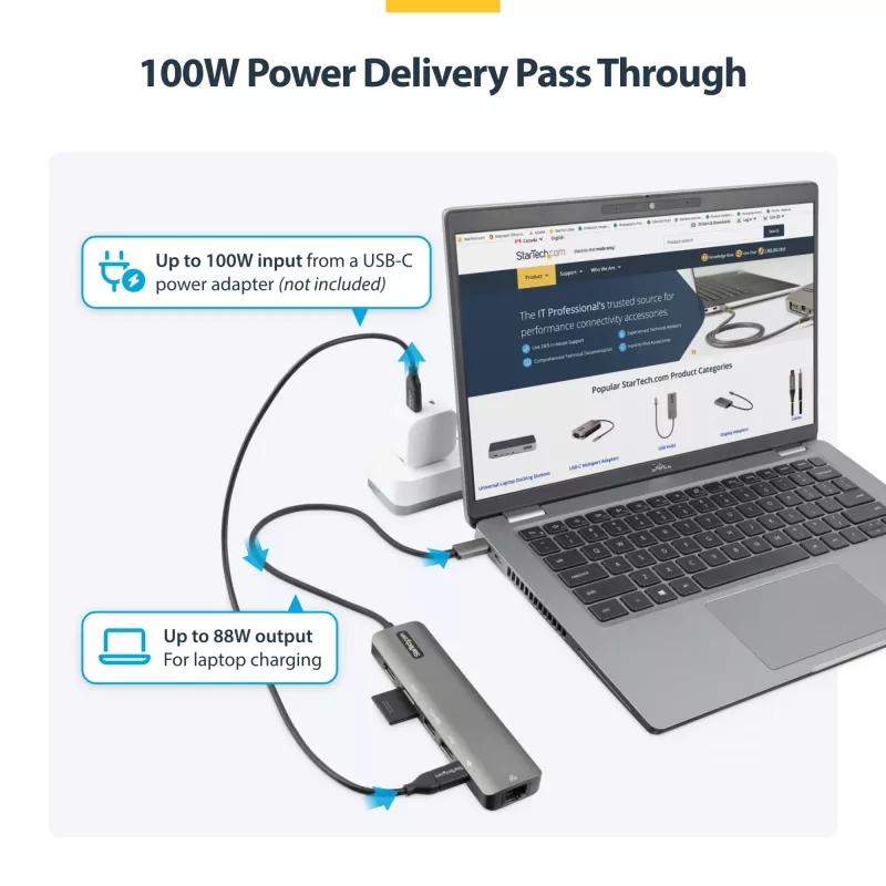 StarTech.com Hub adattatore multiporta USB-C, USB-C a HDMI 4K 60Hz, Gigabit Ethernet e ricarica laptop 100W per Macbook Pro / Air e Windows
