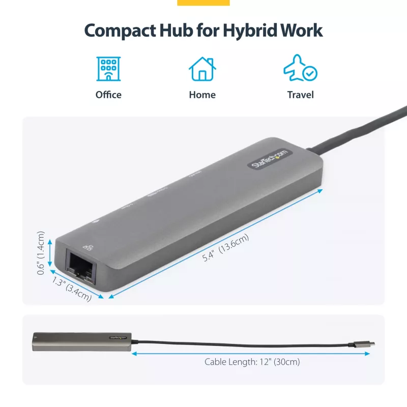 StarTech.com Hub adattatore multiporta USB-C, USB-C a HDMI 4K 60Hz, Gigabit Ethernet e ricarica laptop 100W per Macbook Pro / Air e Windows