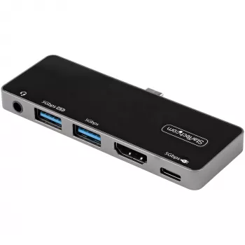StarTech.com Adattatore multiporta USB C – USB-C a HDMI 4K 60Hz 2.0, ricarica pass-through 100W Power Delivery, hub USB 3.0 a 3 porte, audio – Mini dock USB-C – Dock da viaggio USB Type-C portatile