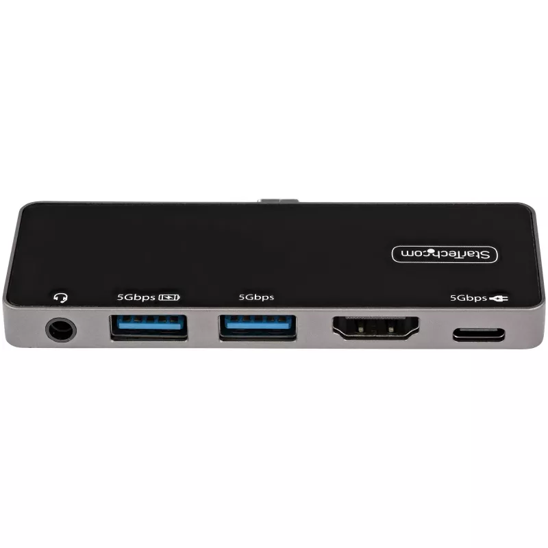 StarTech.com Adattatore multiporta USB C – USB-C a HDMI 4K 60Hz 2.0, ricarica pass-through 100W Power Delivery, hub USB 3.0 a 3 porte, audio – Mini dock USB-C – Dock da viaggio USB Type-C portatile