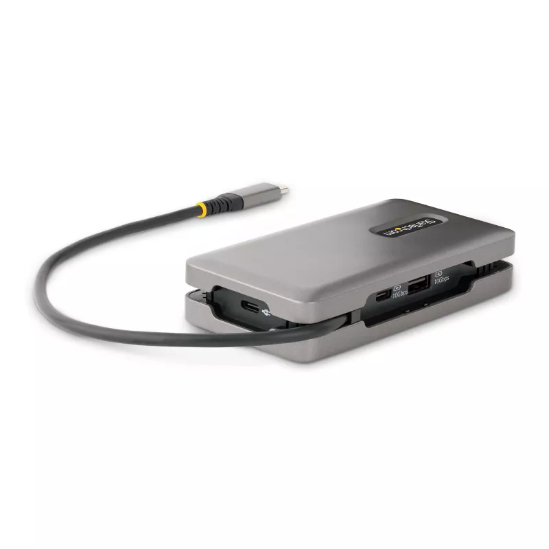 StarTech.com Adattatore multiporta USB-C – HDMI/DP 4K 60Hz – Hub USB a 3 porte – 100W Power Delivery Pass-Through – GbE – Mini docking station da viaggio con ricarica – cavo avvolgibile da 30 cm