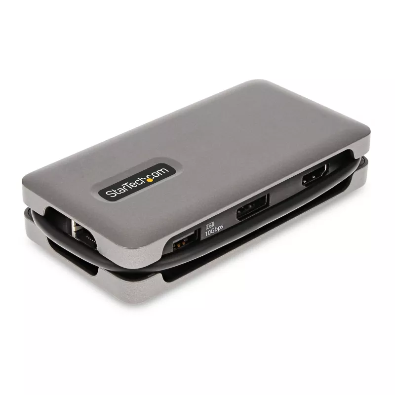 StarTech.com Adattatore multiporta USB-C – HDMI/DP 4K 60Hz – Hub USB a 3 porte – 100W Power Delivery Pass-Through – GbE – Mini docking station da viaggio con ricarica – cavo avvolgibile da 30 cm