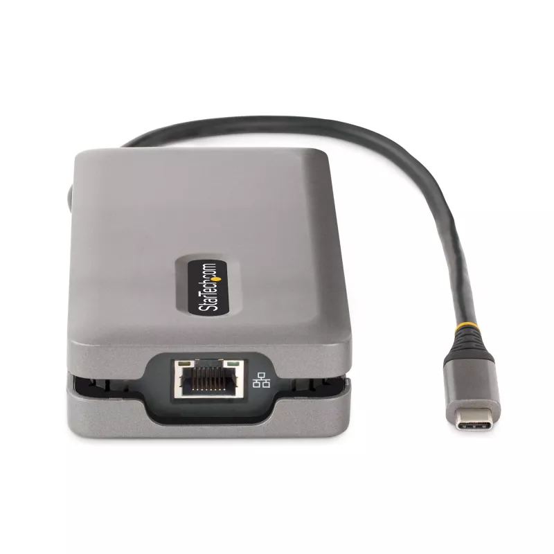 StarTech.com Adattatore multiporta USB-C – HDMI/DP 4K 60Hz – Hub USB a 3 porte – 100W Power Delivery Pass-Through – GbE – Mini docking station da viaggio con ricarica – cavo avvolgibile da 30 cm