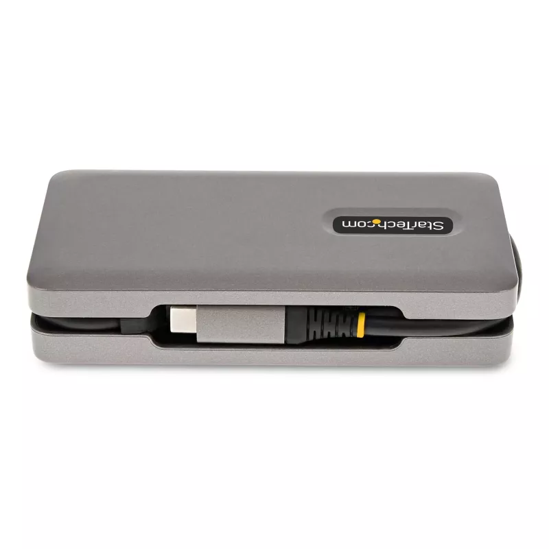 StarTech.com Adattatore multiporta USB-C – HDMI/DP 4K 60Hz – Hub USB a 3 porte – 100W Power Delivery Pass-Through – GbE – Mini docking station da viaggio con ricarica – cavo avvolgibile da 30 cm