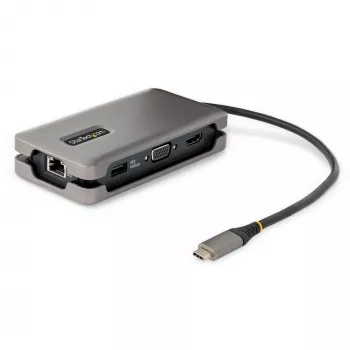 StarTech.com Adattatore multiporta USB-C – HDMI/VGA – 4K 60 Hz – Hub USB a 3 porte – 100 W Power Delivery pass-through – GbE – Mini docking station da viaggio con ricarica – cavo avvolgibile, 30 cm