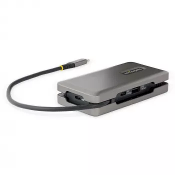 StarTech.com Adattatore multiporta USB-C – HDMI/VGA – 4K 60 Hz – Hub USB a 3 porte – 100 W Power Delivery pass-through – GbE – Mini docking station da viaggio con ricarica – cavo avvolgibile, 30 cm