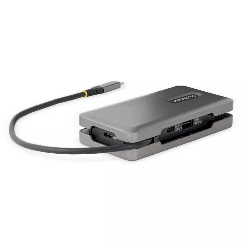 StarTech.com Adattatore multiporta USB-C – HDMI/VGA – 4K 60 Hz – Hub USB a 3 porte – 100 W Power Delivery pass-through – GbE – Mini docking station da viaggio con ricarica – cavo avvolgibile, 30 cm