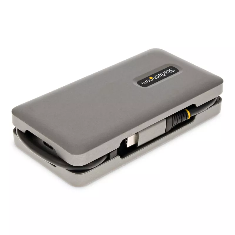 StarTech.com Adattatore multiporta USB-C – HDMI/VGA – 4K 60 Hz – Hub USB a 3 porte – 100 W Power Delivery pass-through – GbE – Mini docking station da viaggio con ricarica – cavo avvolgibile, 30 cm