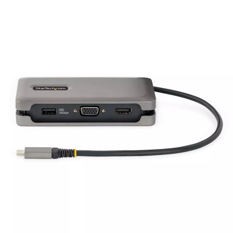 StarTech.com Adattatore multiporta USB-C – HDMI/VGA – 4K 60 Hz – Hub USB a 3 porte – 100 W Power Delivery pass-through – GbE – Mini docking station da viaggio con ricarica – cavo avvolgibile, 30 cm
