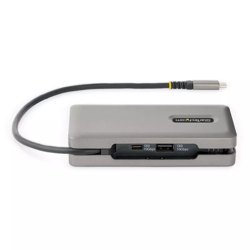 StarTech.com Adattatore multiporta USB-C – HDMI/VGA – 4K 60 Hz – Hub USB a 3 porte – 100 W Power Delivery pass-through – GbE – Mini docking station da viaggio con ricarica – cavo avvolgibile, 30 cm