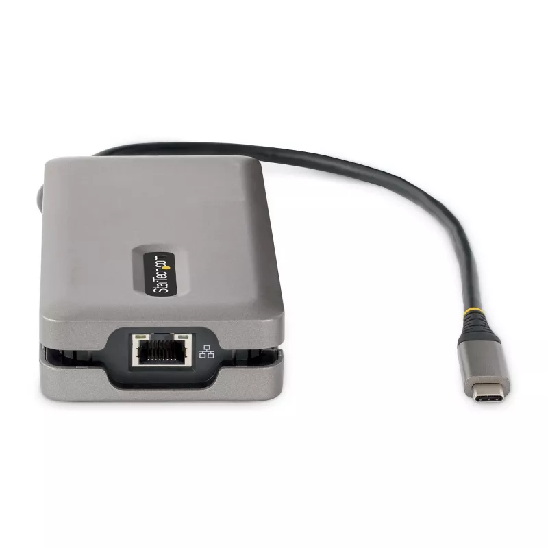 StarTech.com Adattatore multiporta USB-C – HDMI/VGA – 4K 60 Hz – Hub USB a 3 porte – 100 W Power Delivery pass-through – GbE – Mini docking station da viaggio con ricarica – cavo avvolgibile, 30 cm