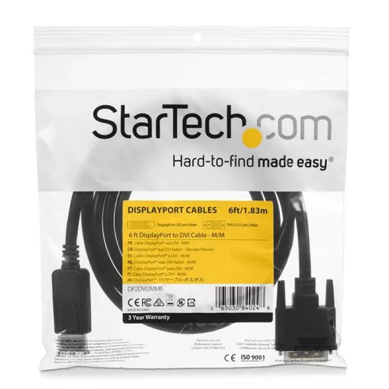 StarTech.com Cavo DisplayPort a DVI 1,8 m, cavo adattatore DisplayPort a DVI, convertitore video passivo DP a DVI-D, 1080p – Sostituisce DP2DVIMM6