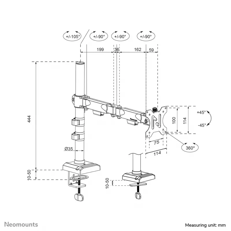 Neomounts DS60-600BL1 Supporto monitor 10-32 pollici - Quick-Fix - Stop 180°