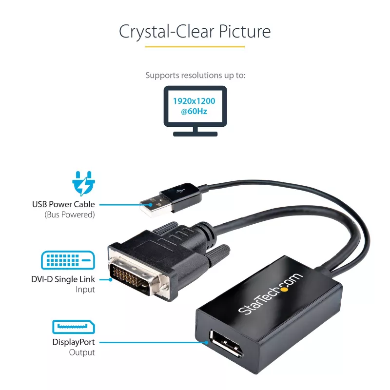 StarTech.com Adattatore DVI a DisplayPort – Alimentazione USB – 1920 x 1200 – Convertitore DVI a DisplayPort – Adattatore video – DVI-D a DP