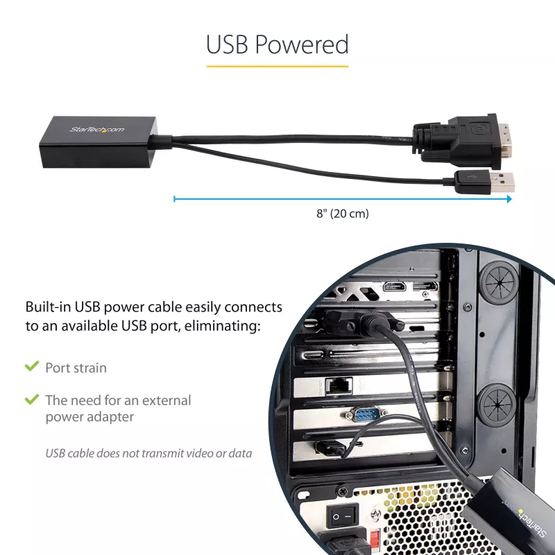 StarTech.com Adattatore DVI a DisplayPort – Alimentazione USB – 1920 x 1200 – Convertitore DVI a DisplayPort – Adattatore video – DVI-D a DP