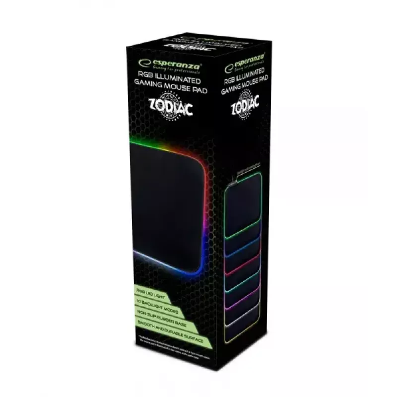 Tappetino per mouse gaming ESPERANZA EGP105 — 350×250 mm, nero, alimentato via USB, base antiscivolo