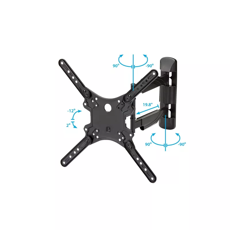 StarTech.com FPWARTB1M supporto TV da parete completamente articolato, braccio snodabile, per display VESA da 32-55 pollici, fino a 35 kg (77 lb), rotazione +90/-90, acciaio, nero