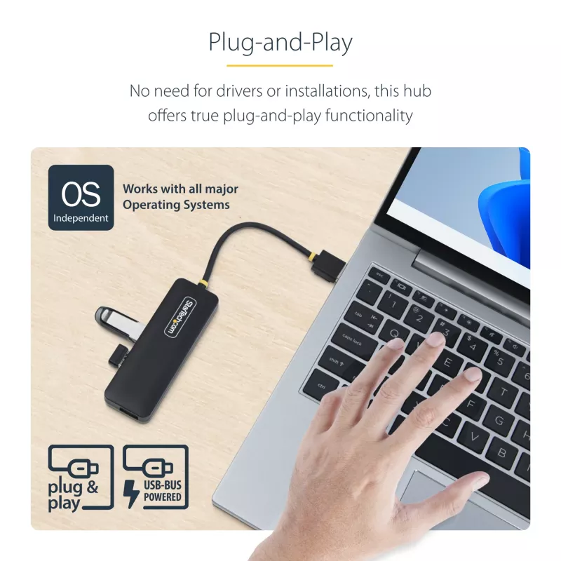 Hub USB-A a 4 porte StarTech.com, 5 Gbit/s, bus-powered, mini hub USB da viaggio compatto, splitter USB 3.0 multi-porta, hub USB portatile, protezione da sovracorrente (OCP)