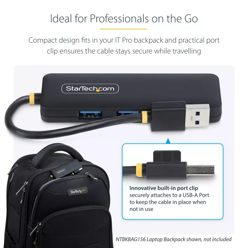 Hub USB-A a 4 porte StarTech.com, 5 Gbit/s, bus-powered, mini hub USB da viaggio compatto, splitter USB 3.0 multi-porta, hub USB portatile, protezione da sovracorrente (OCP)
