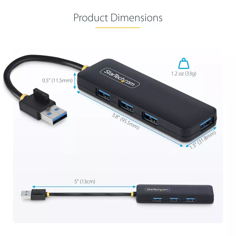 Hub USB-A a 4 porte StarTech.com, 5 Gbit/s, bus-powered, mini hub USB da viaggio compatto, splitter USB 3.0 multi-porta, hub USB portatile, protezione da sovracorrente (OCP)