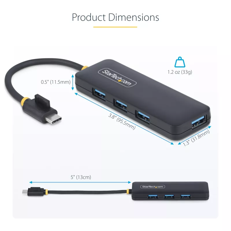 Hub USB-C a 4 porte StarTech.com, 5 Gbit/s, da USB-C a 4x USB-A, bus-powered, mini hub da viaggio compatto, splitter USB 3.0 multi-porta, hub portatile, protezione da sovracorrente