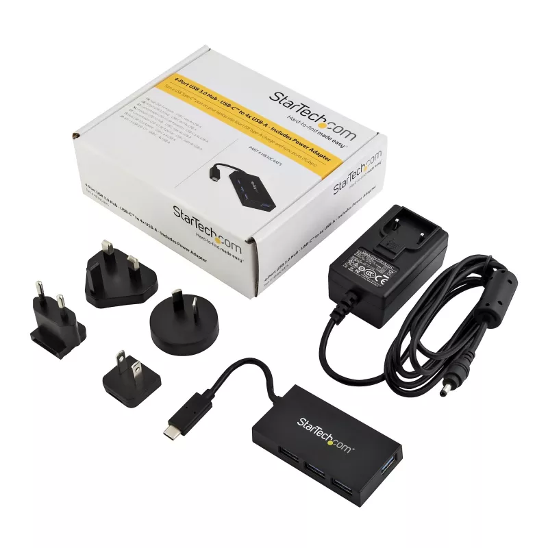Hub USB C a 4 porte StarTech.com - Hub USB Type-C con 4 porte USB-A (USB 3.0/3.1 Gen 1 SuperSpeed 5 Gbit/s) - Alimentazione USB bus o autonoma - Hub di ricarica USB-C a USB-A BC-1.2 portatile con alimentatore~Hub USB C a 4 porte - Hub USB Type-C con 4 porte USB-A hub USB 3.0 (5 Gbit/s) - Alimentazione USB bus o autonoma - Hub di ricarica USB-C a USB-A BC-1.2 portatile con alimentatore