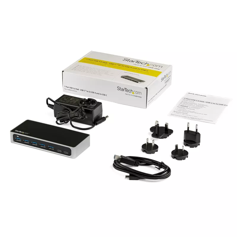StarTech.com HB30C5A2CSC hub USB-C a 7 porte, da USB-C a 5x USB-A + 2x USB-C, USB 3.0, porta di ricarica rapida, alimentato