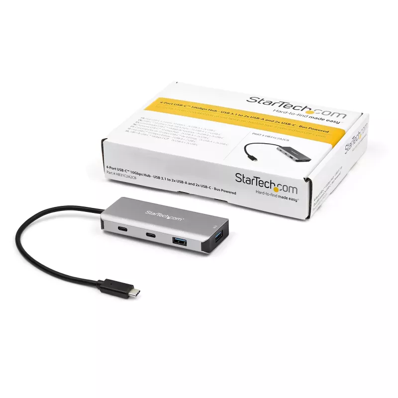 Hub USB C a 4 porte StarTech.com con 2x USB A e 2x USB C – SuperSpeed 10 Gbit/s hub USB Type-C 3.1/3.2 Gen 2 – Alimentazione USB bus – Hub adattatore USB-C a USB portatile – Alluminio – Cavo da 25 cm (9,8