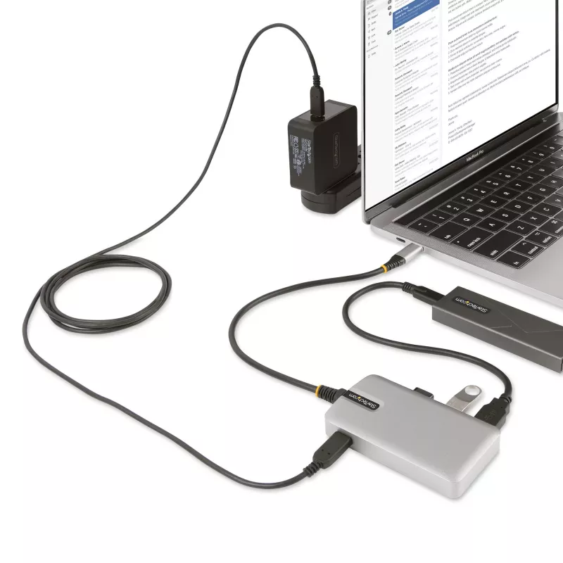 Hub USB-C a 4 porte StarTech.com con uscita video USB-C DP Alt Mode 4K 60Hz - 3x USB-A, 1x USB Type-C, 100W Power Delivery pass-through, USB 3.2 10Gbps, cavo da 30cm, hub USB portatile