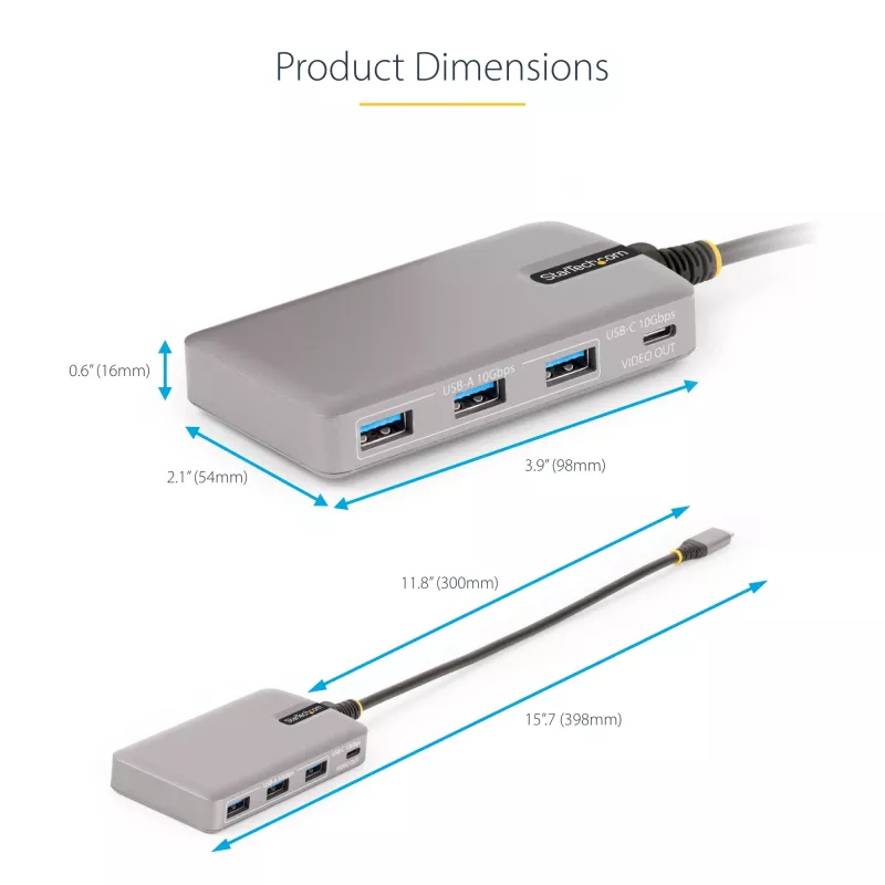 Hub USB-C a 4 porte StarTech.com con uscita video USB-C DP Alt Mode 4K 60Hz - 3x USB-A, 1x USB Type-C, 100W Power Delivery pass-through, USB 3.2 10Gbps, cavo da 30cm, hub USB portatile