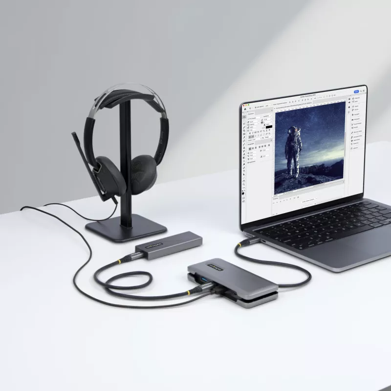 StarTech.com HB31CM1A3CB hub USB-C a 4 porte, 1x USB-A + 3x USB-C, USB 3.2 Gen 2 10 Gbps, alimentato via bus, cavo avvolgibile da 25 cm (9,8 pollici)