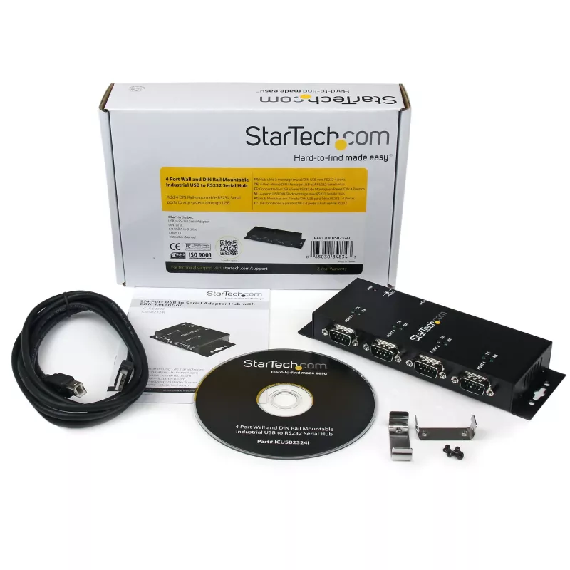 StarTech.com Hub adattatore da 4 porte USB a DB9 RS232 seriale – Montaggio industriale su guida DIN e a parete