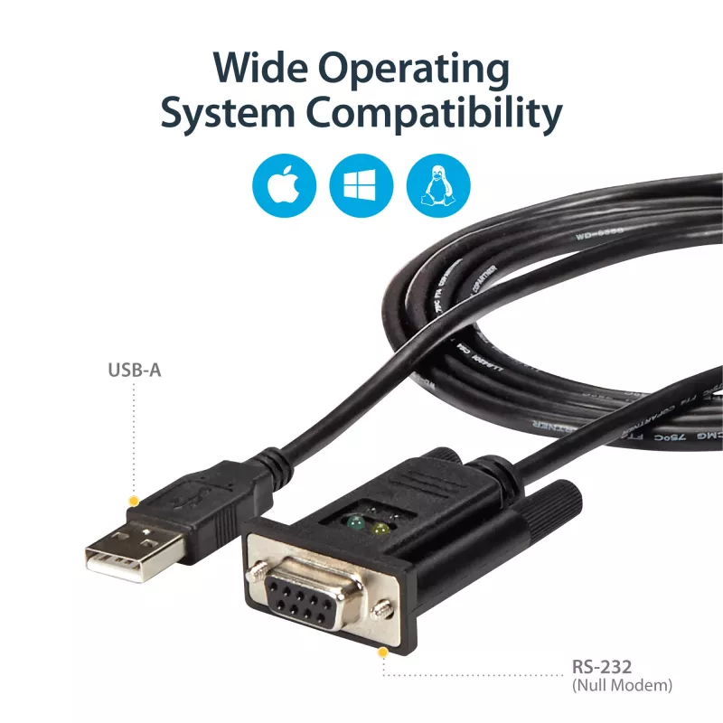 StarTech.com ICUSB232FTN cavo adattatore da USB a seriale null modem RS232 DB9 DCE a 1 porta, FTDI, USB 2.0, nero