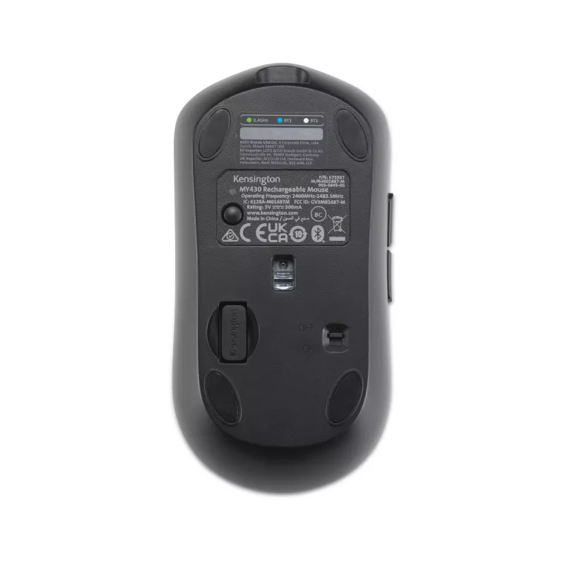 Kensington MY430 EQ mouse ricaricabile, ambidestro, ottico, RF wireless + Bluetooth, 2400 DPI, nero